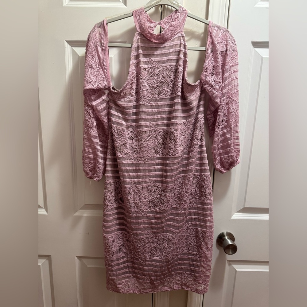 Maternity Elara Cold Shoulder Lace Dress - Mauve XL Retail $78